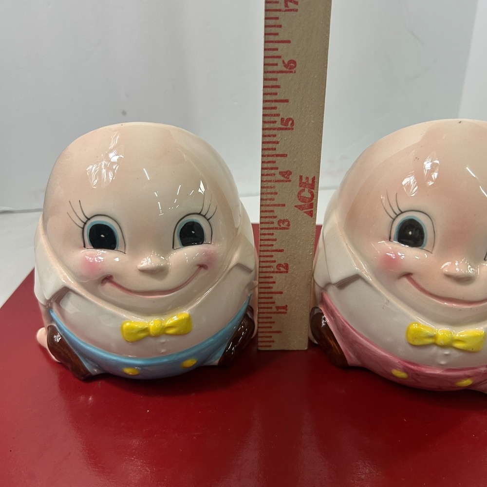 Vintage Humpty Dumpty Ceramic Planters Set of 2 Pink Blue Nursery Rhyme Kitsch - Picture 14 of 16